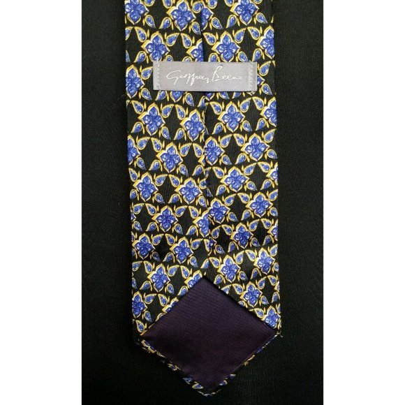 Geoffrey Beene Mens Dress Tie Suit Imported Fabric Made In USA Silk Black Blue - Picture 10 of 12